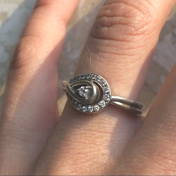 Diamond Halo 925 Sterling Silver Pear Infinity Vintage Ring - Picture 6 of 13